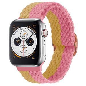 Strap-it Apple Watch verstelbaar geweven nylon bandje (geel/roze)