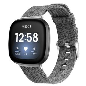 Strap-it Fitbit Versa 3 geweven nylon gesp band (grijs mix)