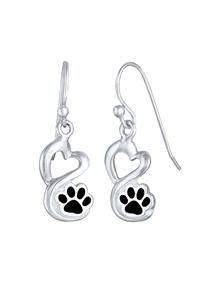 Nenalina, Ohrringe Ohrhänger Pfote Tatze Herz Emaille 925 Silber in silber, Schmuck für Damen