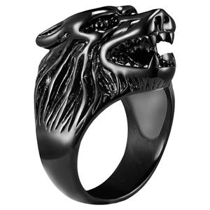 Mendes Heren ring edelstaal Wolf Zwart-17mm