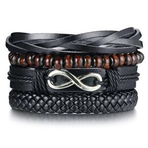 LGT JWLS Leren armbanden Set Zwart Infinity Houten Kralen