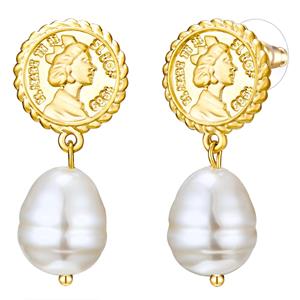 Lulu & Jane, Ohrhänger Gelbgold Perle (synth.) Weiß in gold, Schmuck für Damen