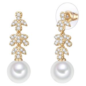 Lulu & Jane, Ohrstecker Gelbgold Muschelkernperle Weiß Zirkonia Weiß in gold, Schmuck für Damen