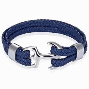 Tom Jaxon Heren armband Anker gevlochten Leer Zilverkleurig Blauw - 20cm