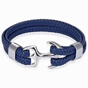 Tom Jaxon Heren armband Anker gevlochten Leer Zilverkleurig Blauw - 20cm