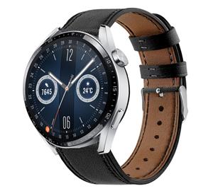 Strap-it Huawei Watch GT 3 46mm bandje leer (strak-zwart)