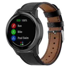 Strap-it Garmin Vivoactive 4 bandje leer - 45mm - strak-zwart