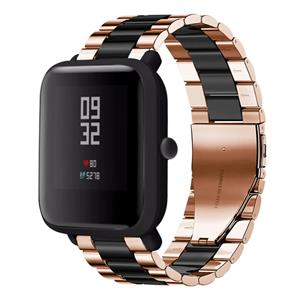 Strap-it Xiaomi Amazfit Bip stalen band (roségoud/zwart)