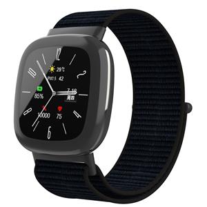 Strap-it Fitbit Versa 4 nylon bandje (zwart)