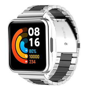 Strap-it Redmi Watch 2 Lite stalen band (zilver/zwart)