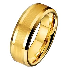 Mendes Wolfraam heren ring Goudkleurig geborstelde streep 8mm-18mm