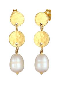 Elli PREMIUM, Ohrringe Baroque Süßwasserperlen Plättchen 925 Silber in gold, Schmuck für Damen