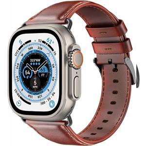 Strap-it Apple Watch Ultra leren band (rood-bruin)