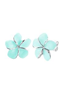 Elli, Ohrringe Frangipani Blüte Emaille 925 Silber in hellblau, Schmuck für Damen