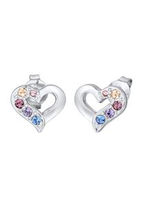 Elli Dames Oorsteker hart met kristallen bont in 925 sterling zilver