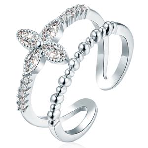 LGT JWLS Gedraaide Zilverkleurige Dames Ring Edelstaal met Bloem Zirkonia