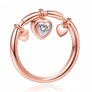 LGT JWLS Rose kleurige Dames Ring Edelstaal met Hart Hanger van Zirkonia-17mm