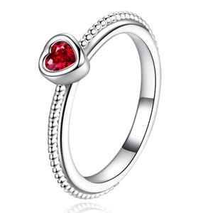 LGT JWLS Dames Ring Verzilverd van Edelstaal met Rood Hart van Zirkonia-17mm