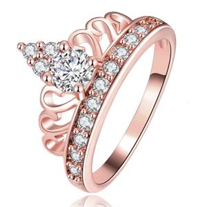 LGT JWLS Dames Ring Edelstaal Rose Verguld met Kroon en Zirkonia Stenen-18mm