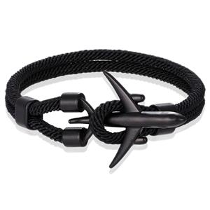 LGT JWLS Heren Armband Paracord Vliegtuig Anker Zwart-19cm