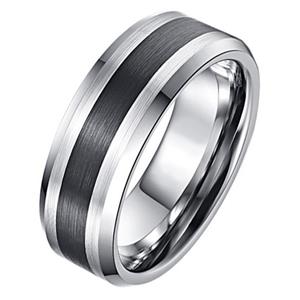 Mendes Wolfraam heren ring Geborsteld Zwarte Streep 8mm-19mm
