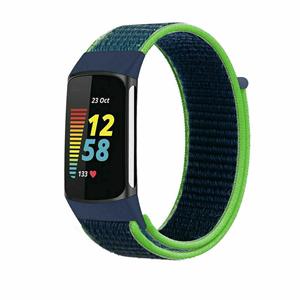 Strap-it Fitbit Charge 5 nylon bandje (lime)