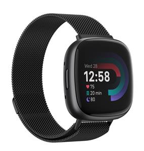 Strap-it Fitbit Versa 4 Milanese band (zwart)