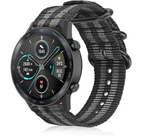 Strap-it Honor Magic Watch 2 nylon gesp band (zwart/grijs)