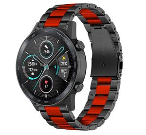 Strap-it Honor Magic Watch 2 stalen band (zwart/rood)