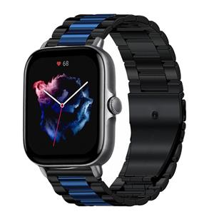 Strap-it Amazfit GTS 3 stalen band (zwart/blauw)