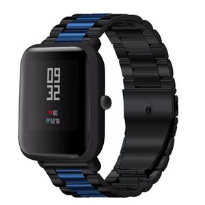 Strap-it Xiaomi Amazfit Bip stalen band (zwart/blauw)