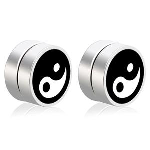 LGT JWLS Magnetische heren oorbellen LGT Jewels Yin Yang Zwart Zilverkleurig 8mm