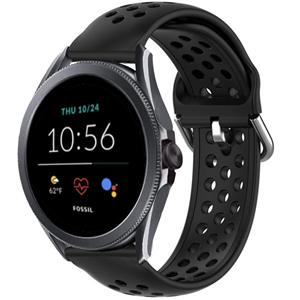 Strap-it Fossil Gen 5e - 44mm siliconen bandje met gaatjes (zwart)