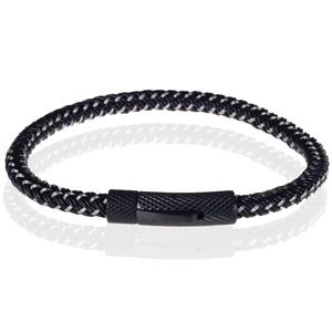 Tom Jaxon Heren armband geweven leer met Edelstaal Zwart-19cm