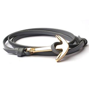 LGT JWLS Anker armband leren koord grijs met goud