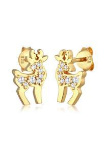 Elli Dames Oorbellen Rendier Kerst met Cubic Zirconia Kristallen in 925 Sterling Zilver Gold Plated