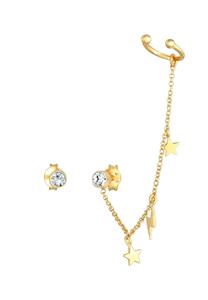 Elli Dames oorsteker set bliksem ster astro trend met kristallen in 925 sterling zilver