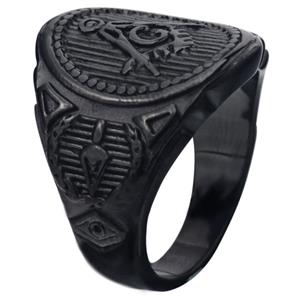 Mendes Heren ring Vrijmetselaars Edelstaal Zwart -19mm