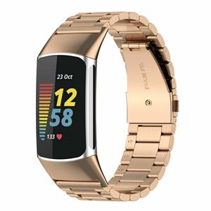 Strap-it Fitbit Charge 5 stalen band (rosé goud)