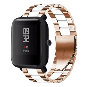 Strap-it Xiaomi Amazfit Bip stalen band (roségoud/wit)