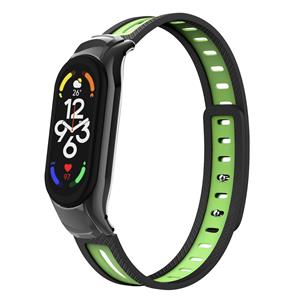 Strap-it Xiaomi Mi Band 7 sport bandje met frame (zwart/groen)