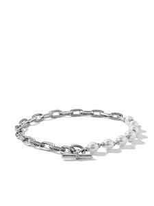 David Yurman Schakelarmband verfraaid met parel - Zilver