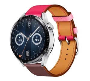 Strap-it Huawei Watch GT 3 46mm leren band (knalroze/roodbruin)