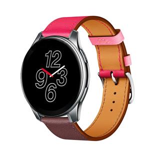 Strap-it OnePlus Watch leren bandje (knalroze/roodbruin)