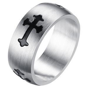 LGT JWLS RVS Heren ring met zwart kruis-19mm