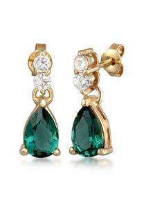 Elli PREMIUM Elli PREMIUM Oorbellen Dames Druppel Elegant met Zirkonia en Kwarts groen in 925 sterling zilver verguld