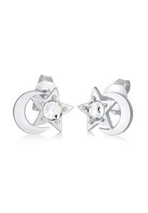 Elli Kinderen Oorsteker Halve Maan Ster met Kristal in 925 Sterling Zilver
