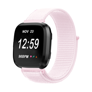 Strap-it Fitbit Versa nylon bandje (lichtroze)