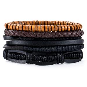 LGT JWLS Leren armbanden set heren Zwart Bruin Touw Kralen