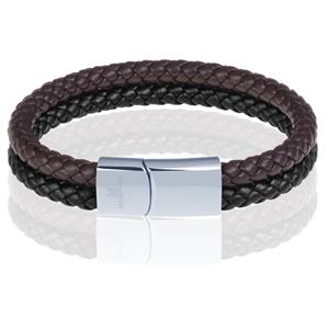 Memphis Dubbele leren armband Duo Color Zilver Zwart Bruin-22cm